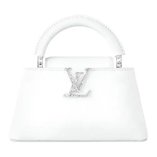 LOUIS VUITTON Capucines Grained Calfskin One Shoulder Handbag Mini Women's Optical White
