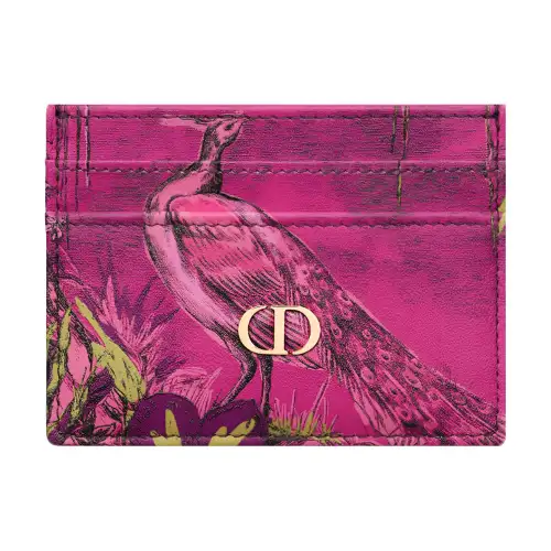 DIOR Caro Cow Leather Card Holder Women's Fuchsia/Multicolor