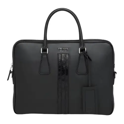 PRADA Crocodile Leather Handbag Regular Men's Black