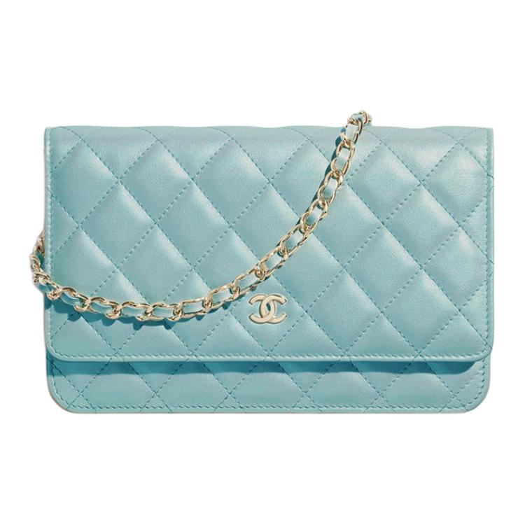 CHANEL WOC Sheepskin Crossbody Bags Women's Sky Blue
