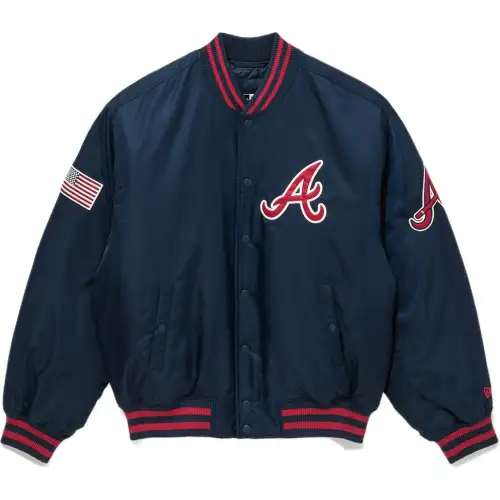 New Era FW25 MLB AUTHENTIC STADIUM JACKET series Atlanta Braves loose short single-breasted casual simple long-sleeved jacket Korean version same style for men and women