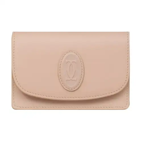 CARTIER Must De Cartier Cow Leather Card Holder Women's Pink Beige