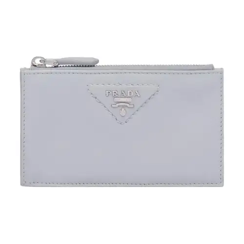 PRADA Leather Card Holder Women's Gray Blue