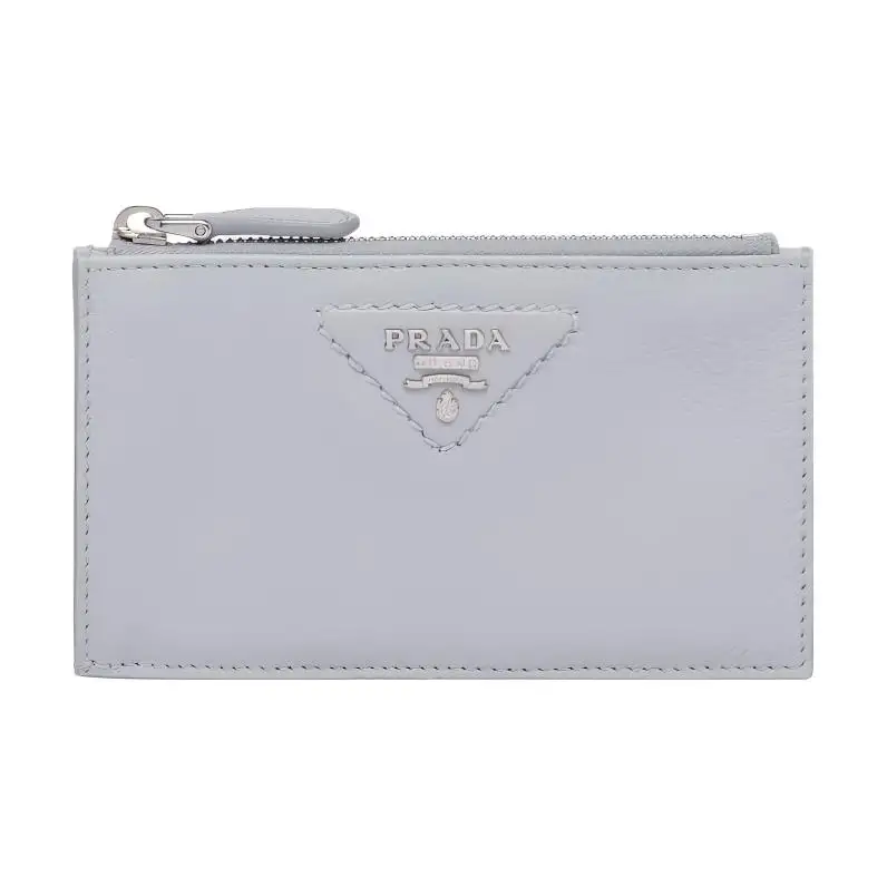 PRADA Leather Card Holder Women's Gray Blue