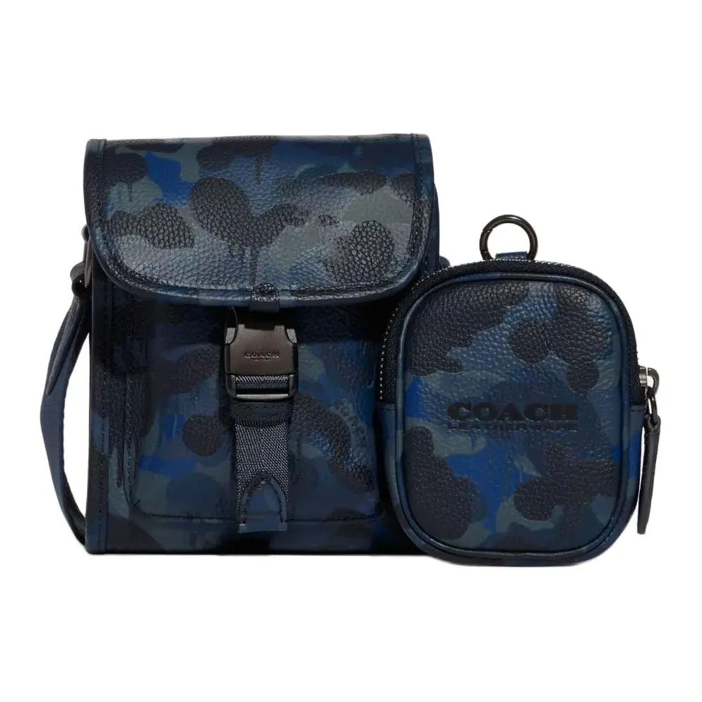 COACH Charter Polished Pebbled Leather Crossbody Bags Mini Men's Blue & Midnight Blue