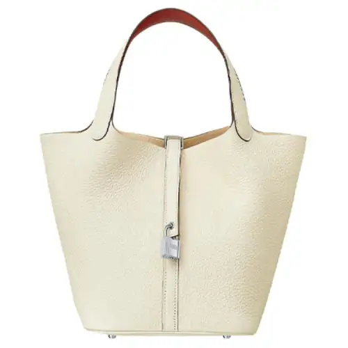 HERMES Picotin Lock Clemence Swift Leather Basket Bag, Bucket Bag, Handbag 22 Women's Milk White & Earthtone