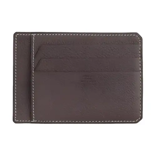 HERMES Calfskin Card Holder Unisex Ebony