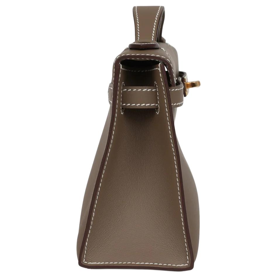 Женская сумка Hermes Mini Kelly 23 Swift 23 18 Etoupe (серо-бежевая / серо-коричневая) — фото 2