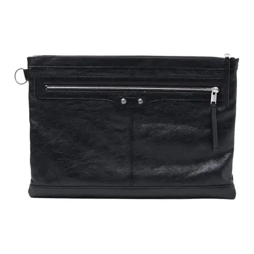 Balenciaga Zip Closure Wool Clutch Men's Black