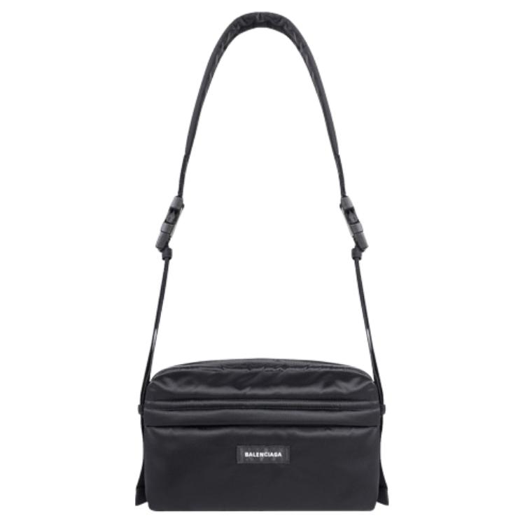 Balenciaga Balenciaga Logo Patch Zipper Closure Inner Zipper Pocket Contrast Lining Recycled Nylon Shoulder Bag Men's Black