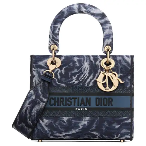DIOR Lady D Lite Pattern Embroidery One Shoulder Handbag Women's Blue