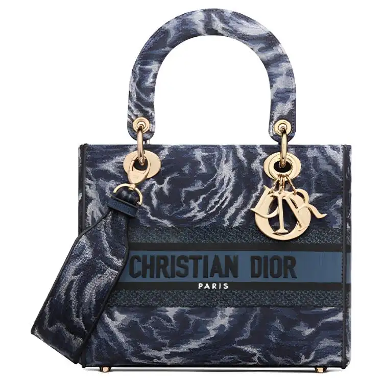 DIOR Lady D Lite Pattern Embroidery One Shoulder Handbag Women's Blue
