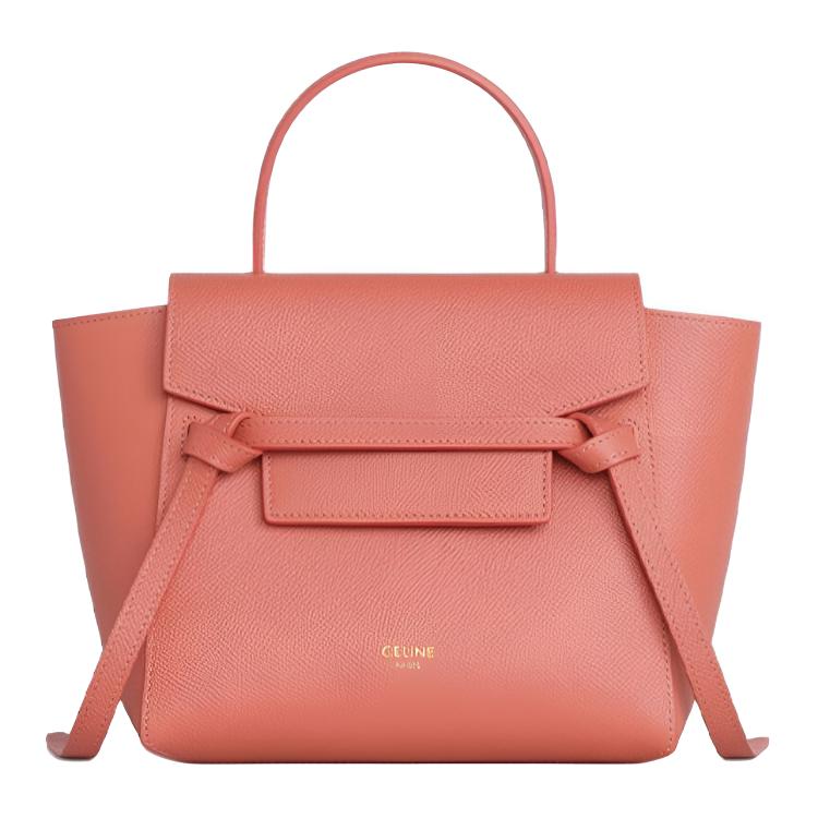 CELINE Belt Cow Leather Crossbody Handbag Women's Litchi