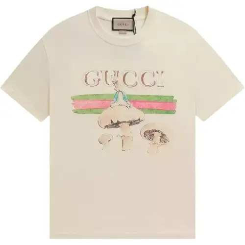 GUCCI T Shirts Unisex Mushroom Bunny Crew Neck Thin Straight Fit