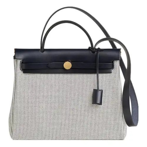 HERMES Herbag Zip Viking Quadrille Canvas And Hunter Cow Leather Shoulder Bag, Crossbody Bag, Handbag 31 Unisex