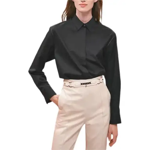 HERMES Shirts Women's Black Polo Collar Moderate
