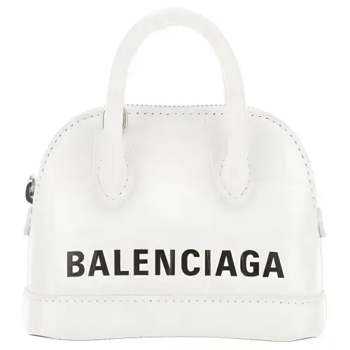 Balenciaga Ville Zip Closure Cow Leather Clutch Handbag Mini Women's White