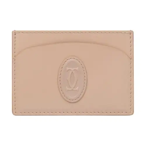 CARTIER Must De Cartier Cow Leather Card Holder Women's Pink Beige