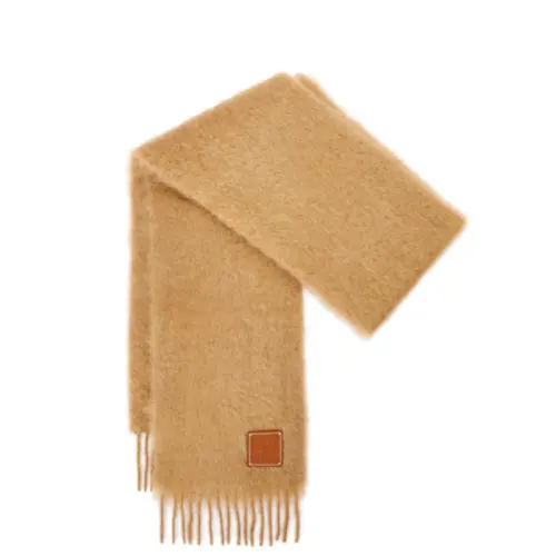 LOEWE Logo Patch Fringed Scarf