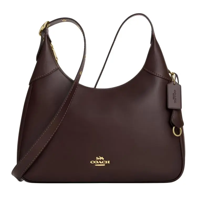 COACH Ella Calfskin Underarm Shoulder Bag Large Women's Dark Coffee Color