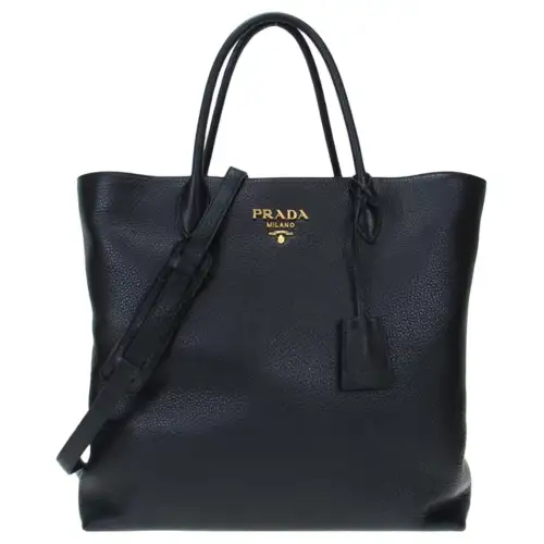 PRADA Leather Shopping Bag, Shoulder Bag, Crossbody Bag, Handbag Regular Women's Black
