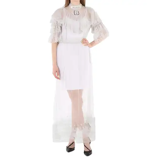 Burberry Short Sleeved Dresses Women's White Crew Neck Moderate Long