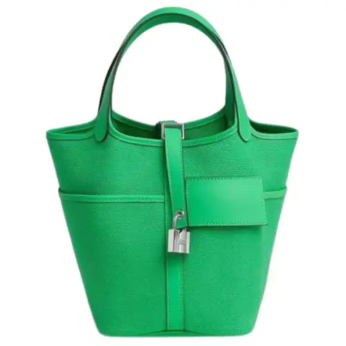 HERMES Picotin Lock Goeland Canvas With Swift Calfskin Basket Bag, Bucket Bag, Handbag 18 Women's