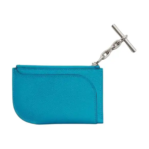 HERMES Strap Evercolor Calfskin Card Holder Women's 0F Bleu Frida Blue