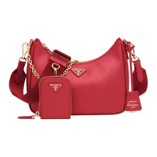 PRADA Re Edition Leather Shoulder Bag Women's Red