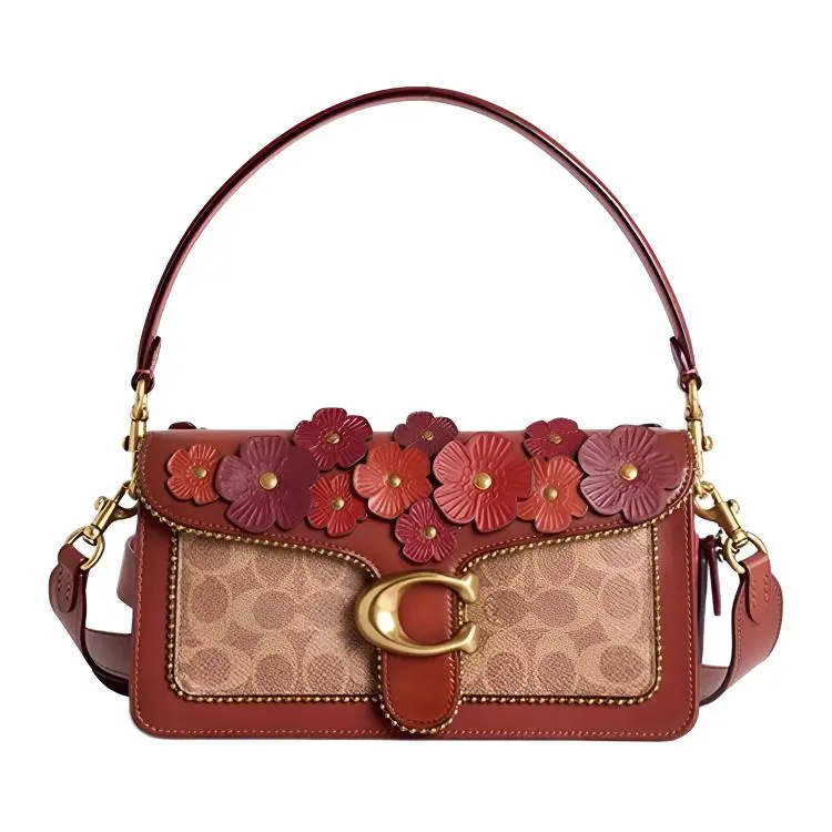 COACH Tabby Cow Leather With Artificial Leather One Shoulder Handbag Medium Women's Brown & Yellow & Rusty Red