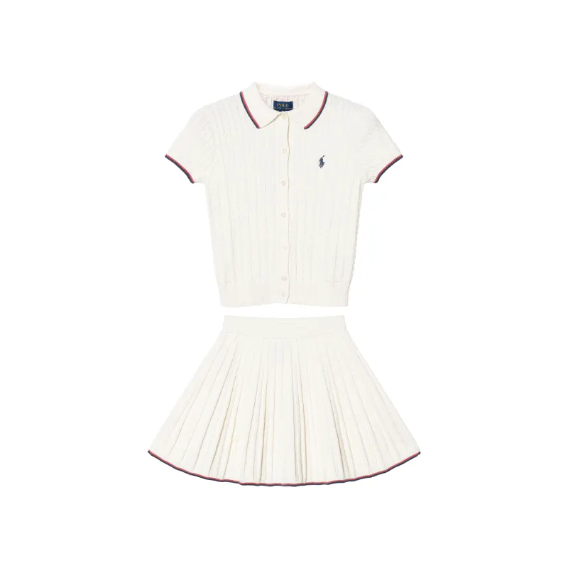 Ralph lauren, set, small pony, knitted skirt, with embroidery, with your logo imprint, print, polo collar, with short sleeve, 2 pieces