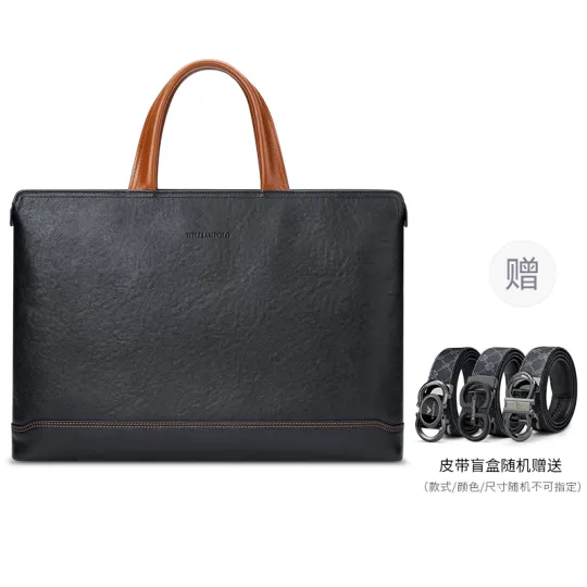 WilliamPOLO Top Grain Cow Leather Handbag Briefcase Regular Men's Black
