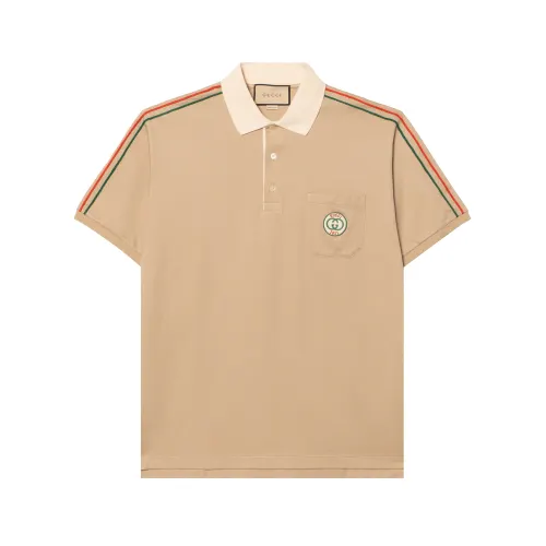 GUCCI Polo Shirts Men's Khaki Polo Collar Moderate Straight Fit