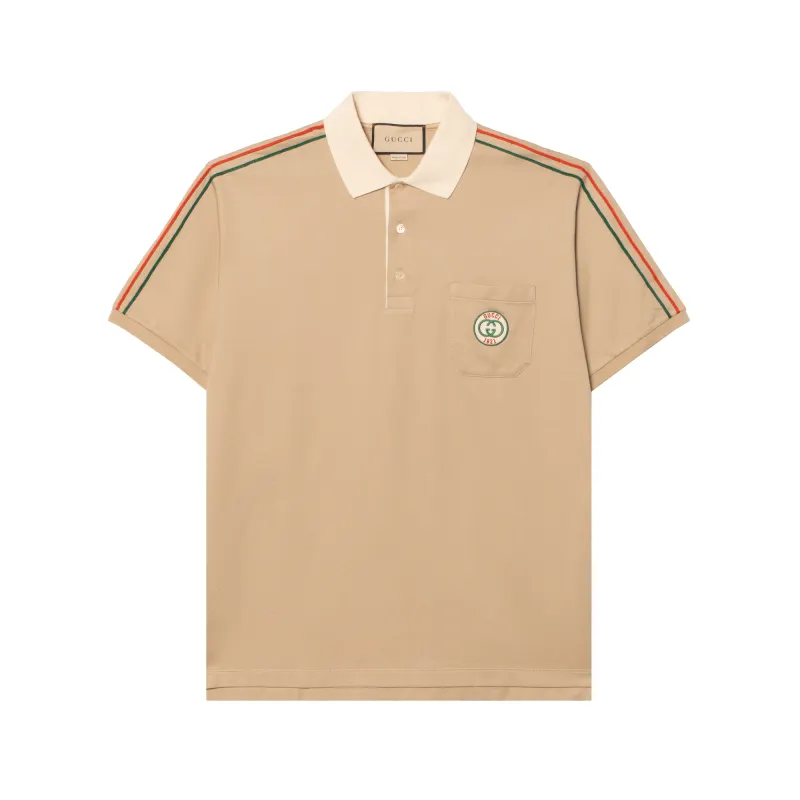 GUCCI Polo Shirts Men's Khaki Polo Collar Moderate Straight Fit