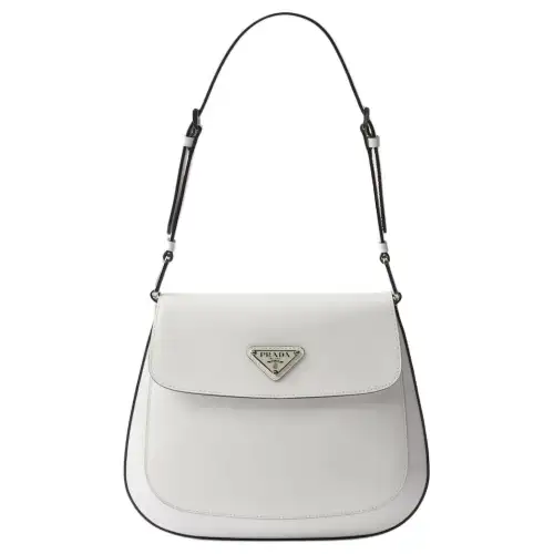 PRADA Cleo Brushed Leather Crossbody Bags Medium Women's White