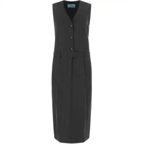 PRADA V Neck Sleeveless Midi Dress