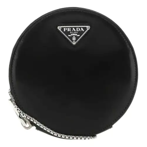 PRADA Leather Round Bag, Shoulder Bag Unisex Black
