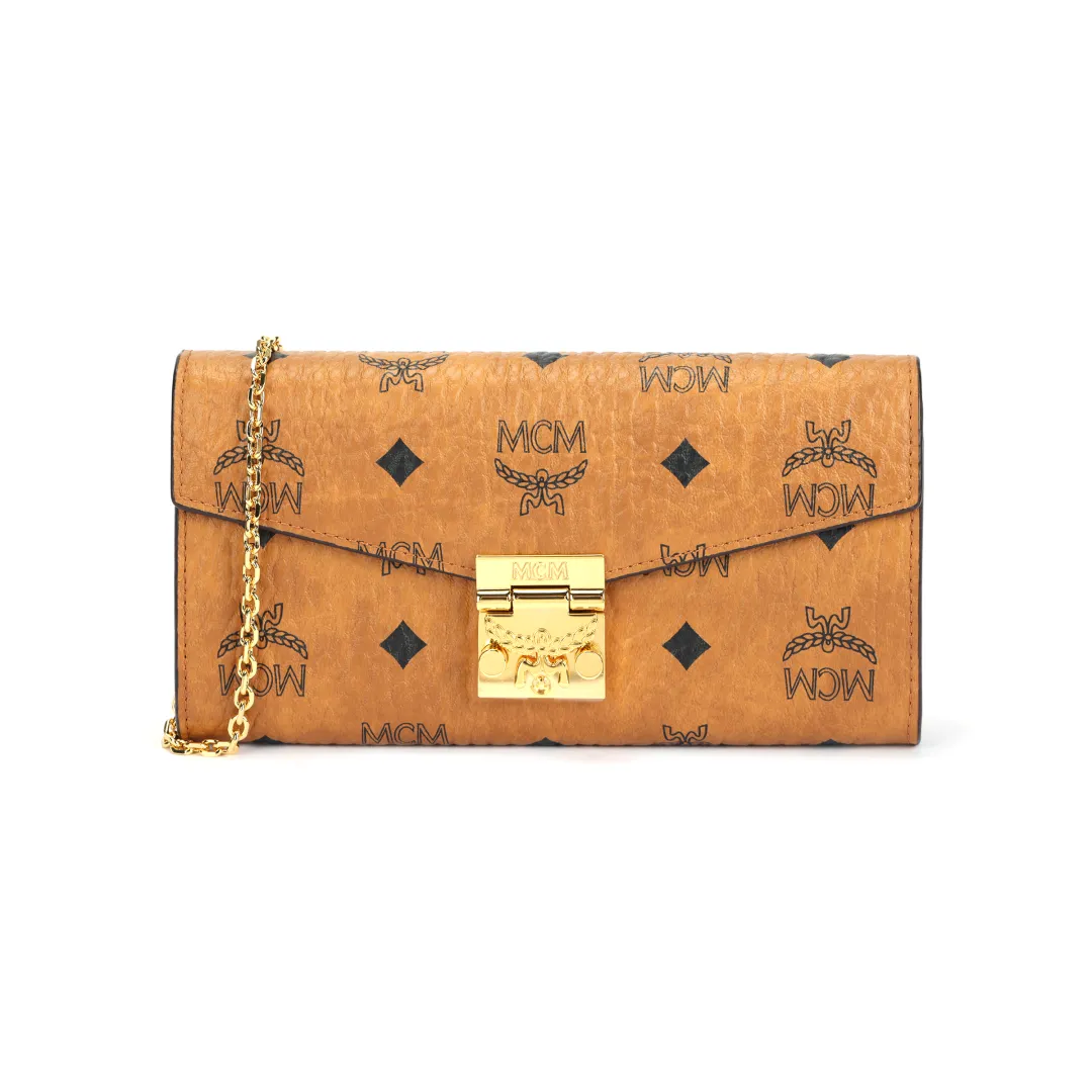 MCM Patricia Artificial Leather Crossbody Wallet Large Women's Brown Cognac