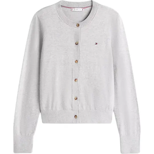 Tommy Hilfiger Sweaters Women's Light Gray Mixed Color Crew Neck Moderate Cardigan