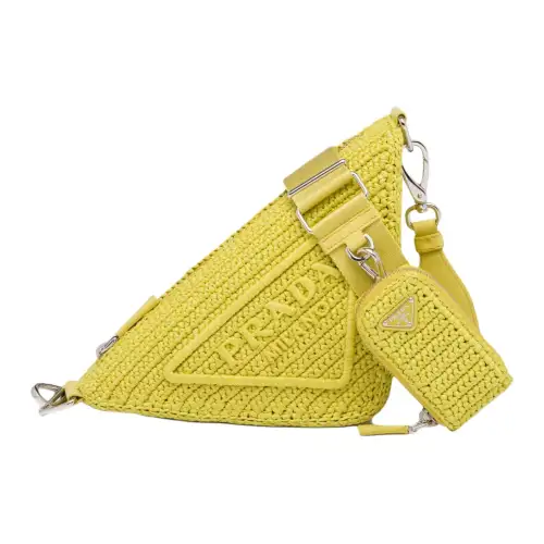 PRADA Triangle Palm Leaf Crossbody Bags Women's Citrus Medica Limonum Lemon Green