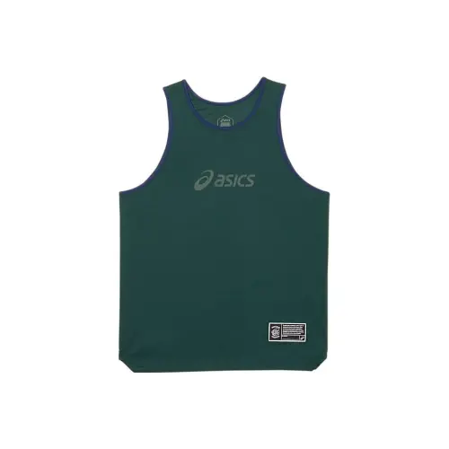ASICS Tank Tops Men's Green Crew Neck Moderate Straight Fit
