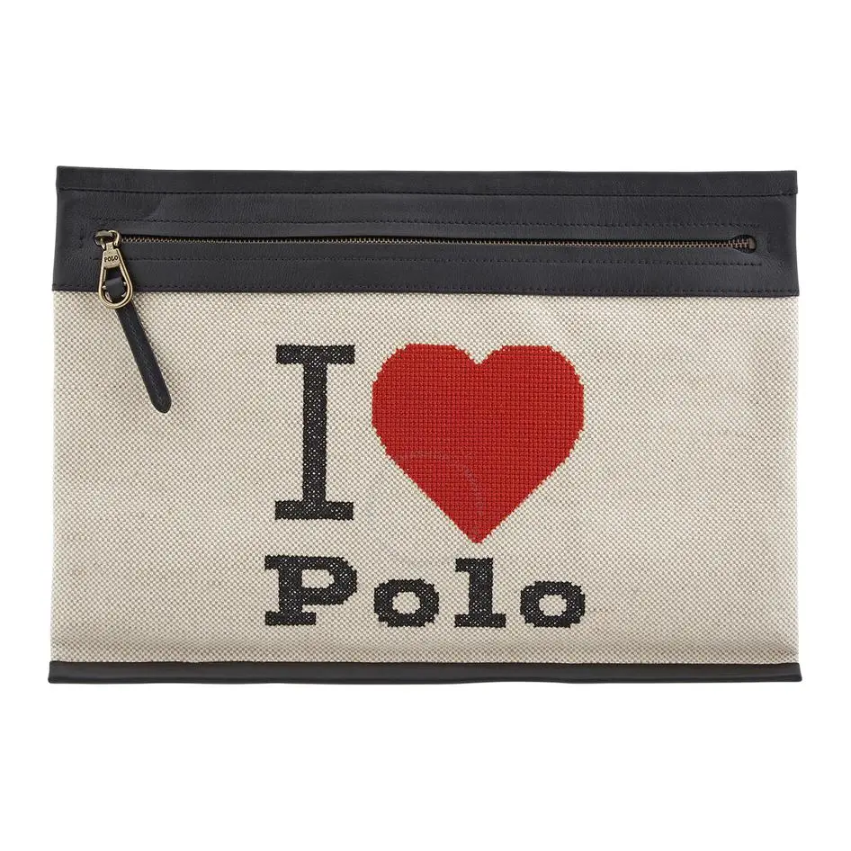 Polo Ralph Lauren Canvas With Leather Clutch Women's Natural & Black