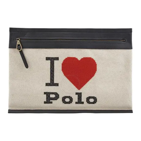 Polo Ralph Lauren Canvas With Leather Clutch Women's Natural & Black