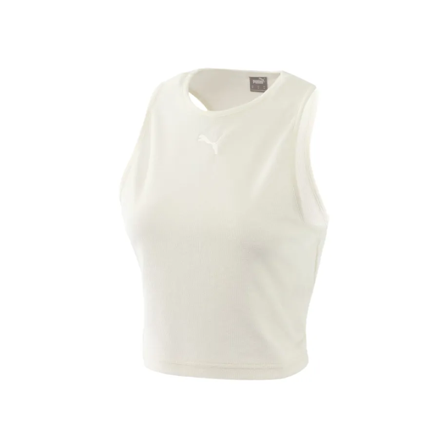 PUMA TOWELING CAT Tank Tops Women's White Crew Neck Moderate Nipped-in Waist
