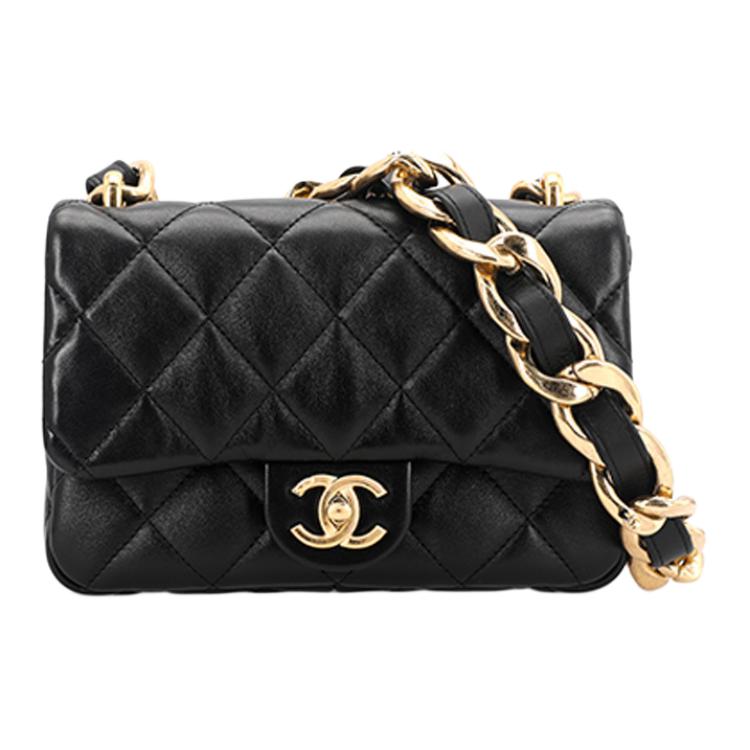 CHANEL 23P SS Sheepskin Material Gold Metal Shoulder Bag, Handbag, Shoulder Bag Women's Black