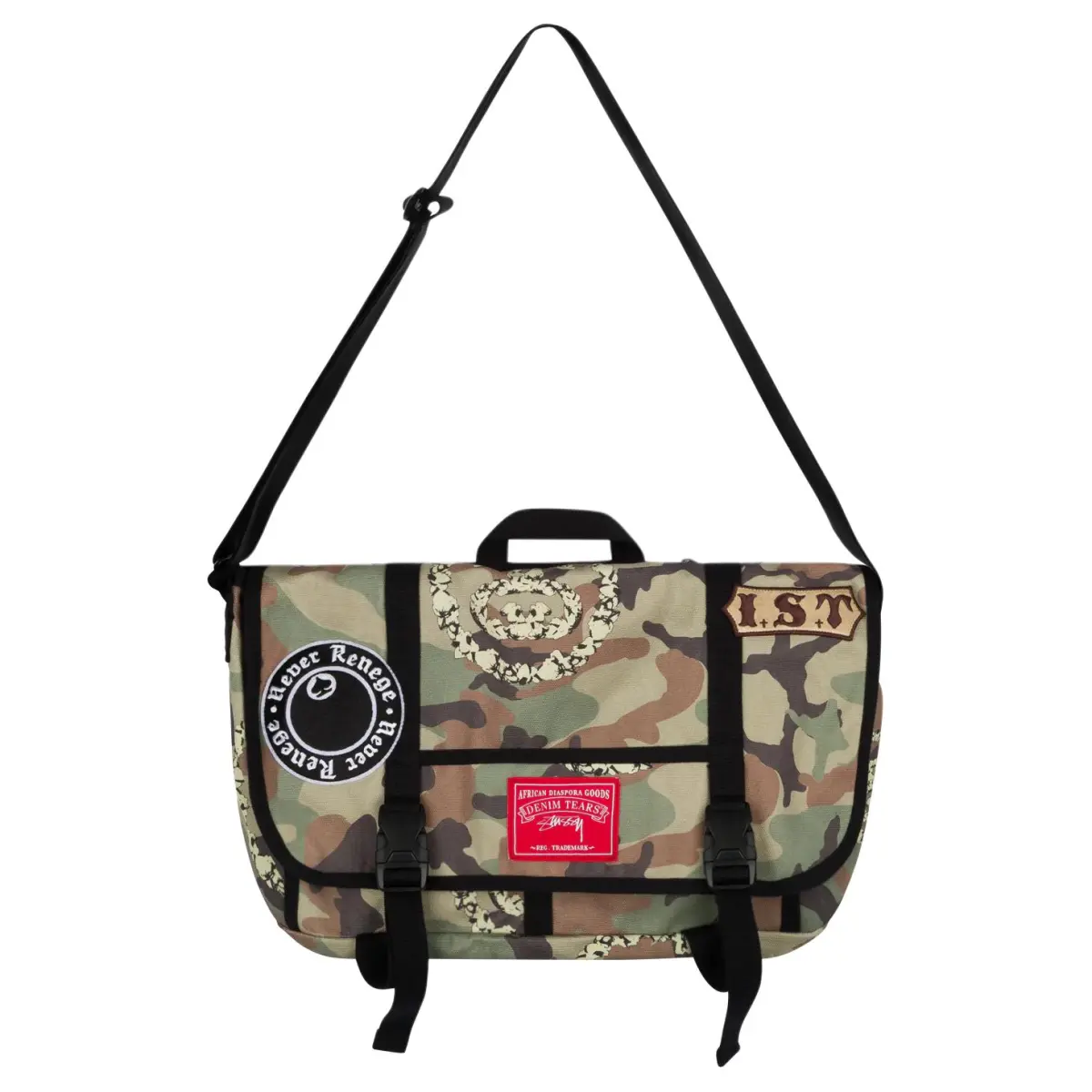 Stussy Denim Tears Collaboration Cotton Crossbody Bags Unisex Camouflage Green