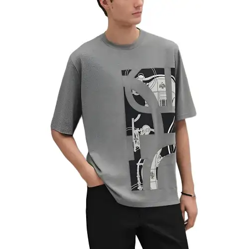 HERMES T Shirts Men's Gray Crew Neck Moderate Straight Fit