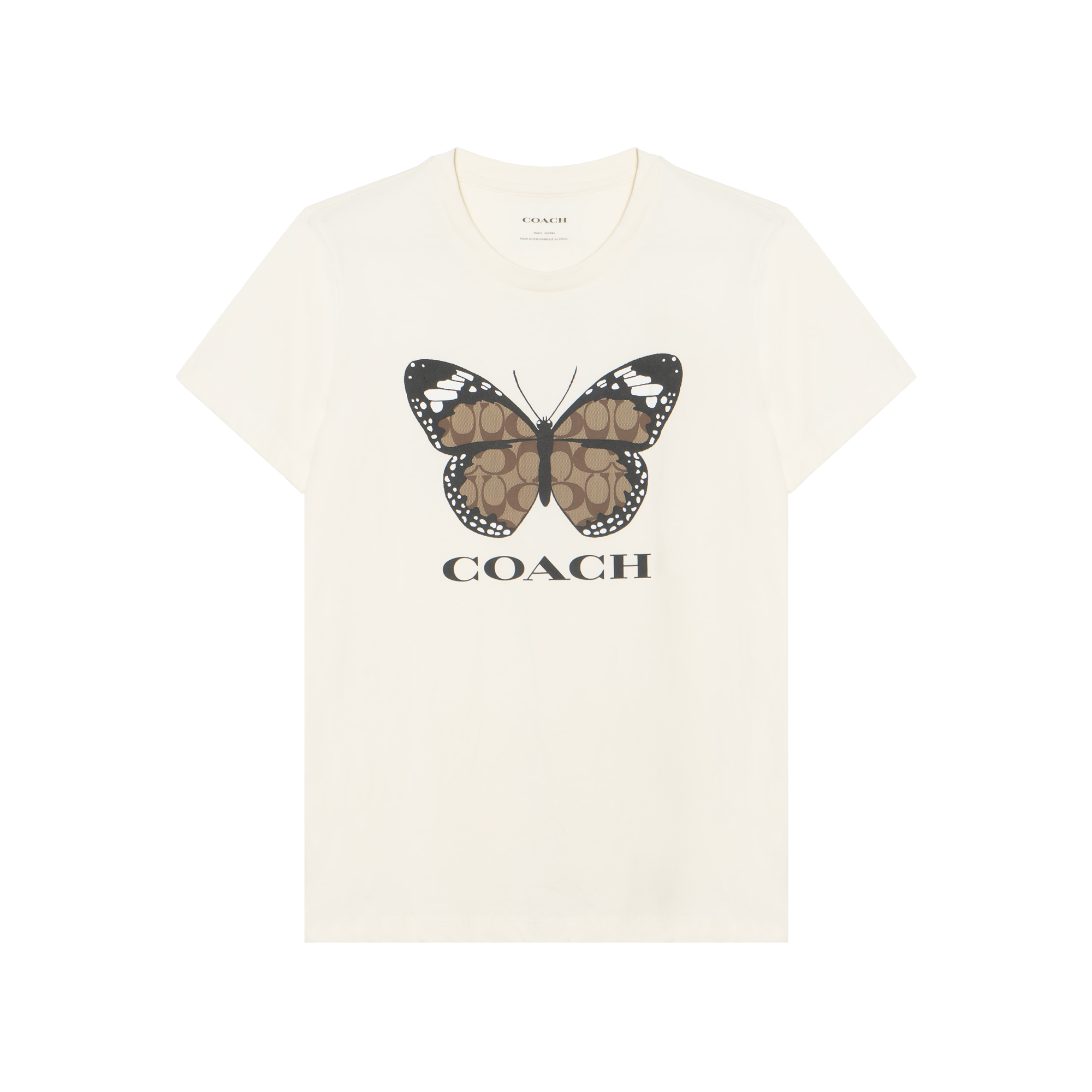 COACH SS24 Logo Letter Butterfly Print Crew Neck Short Sleeved T Shirt Women's Cream
