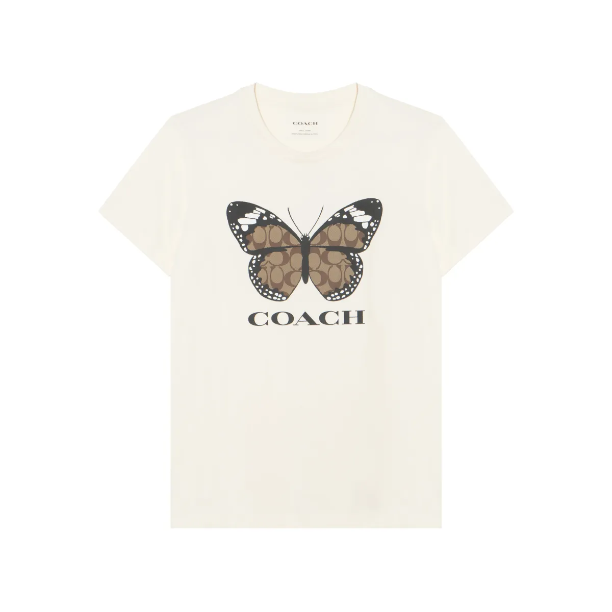 COACH SS24 Logo Letter Butterfly Print Crew Neck Short Sleeved T Shirt Women's Cream