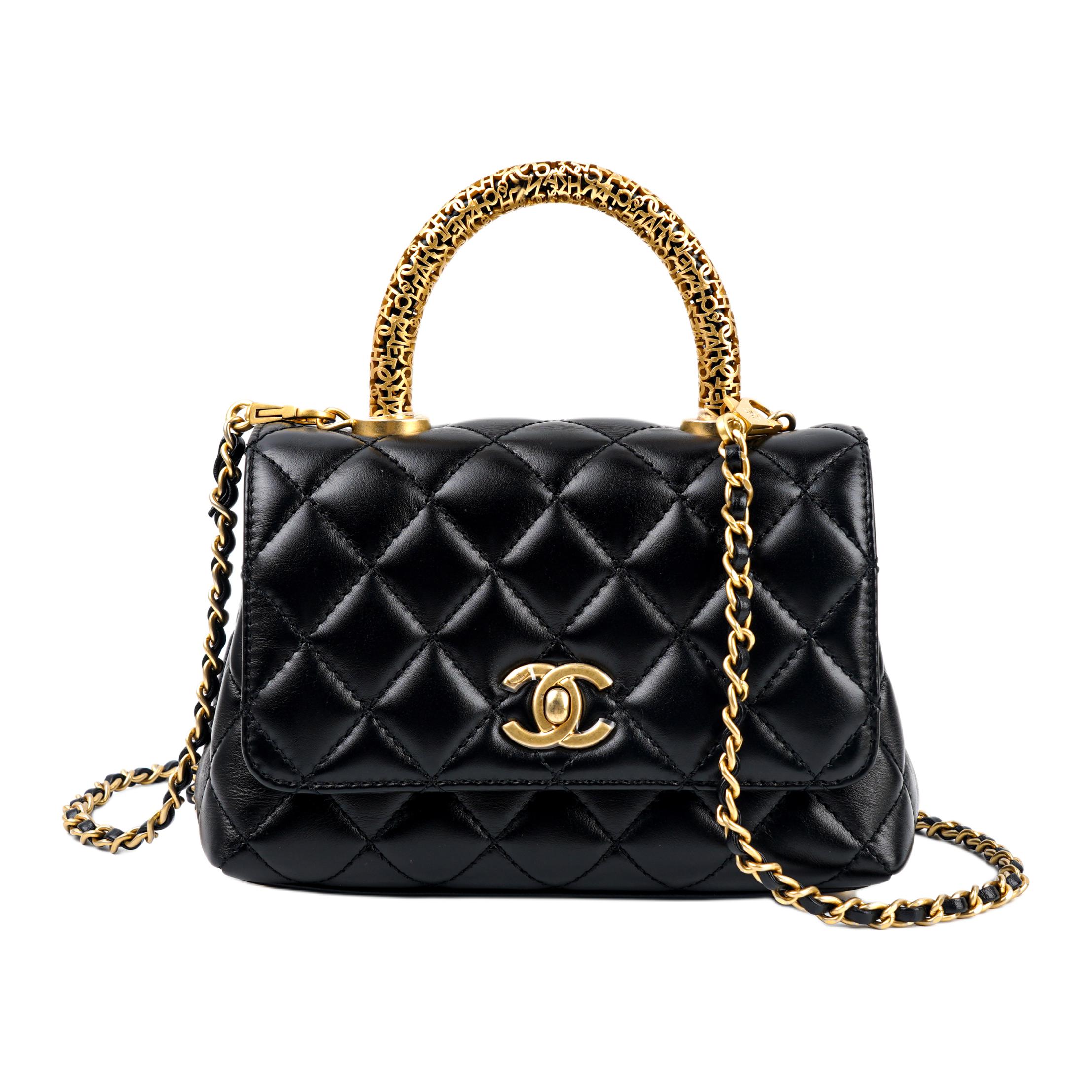 CHANEL 22A Early Autumn Cow Leather Chain Bag Handbag Small Women's Black